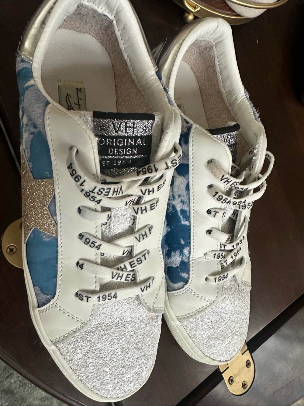 Vintage Havana White, Silver & Blue Glitter Sneakers
